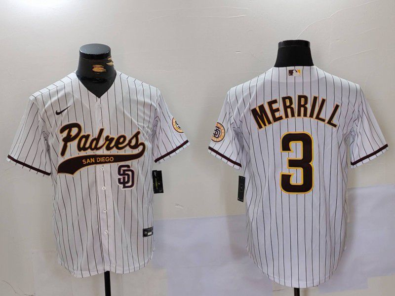 Men San Diego Padres #3 Merrill White Joint Name 2024 Nike MLB Jersey style 9012